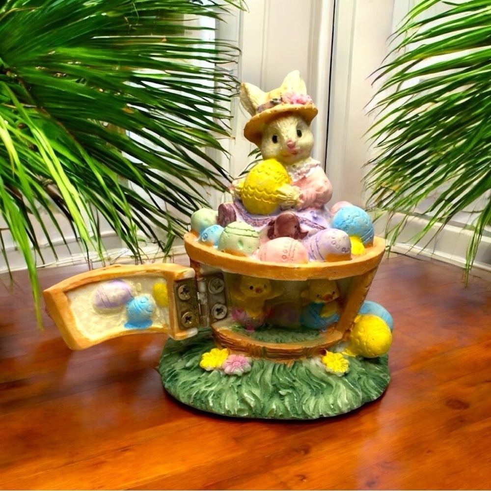 Vintage Easter Bunny Basket Figurine – Hidden Chick Compartment - Nostalgia